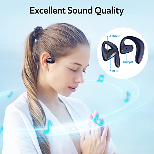 Open Ear Headphones,True Wireless Bluetooth Earbuds with Earhooks,30Hrs Playtime with Charging Case and LED Power Display,Sport Workout Earbuds Built in Mic Waterproof Bass Sound Headset Blue