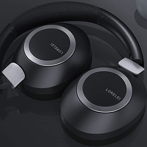 LORELEI B-C6 Wireless Over Ear Headphones, 50H Playtime Foldable Lightweight Bluetooth Headsets, Deep Bass, Built-in Microphone, Memory Foam Earmuff, for Travel, Home Office(Space Black)