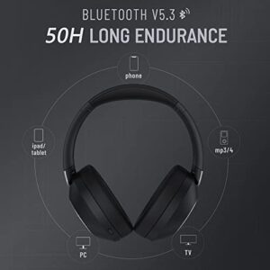LORELEI B-C6 Wireless Over Ear Headphones, 50H Playtime Foldable Lightweight Bluetooth Headsets, Deep Bass, Built-in Microphone, Memory Foam Earmuff, for Travel, Home Office(Space Black)