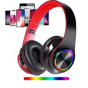 lfgkeng wireless bluetooth headphones with colorful led lights, built-in mic, light weight, foldable, wired hifi stereo headphones for classroom/home office/pc/mobile phone/kids adult (black red)