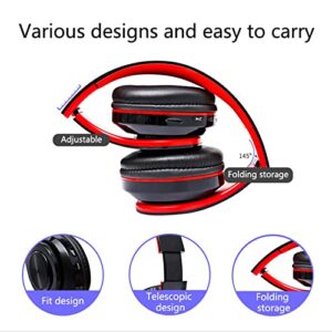 LFGKeng Wireless Bluetooth Headphones with Colorful LED Lights, Built-in Mic, Light Weight, Foldable, Wired HiFi Stereo Headphones for Classroom/Home Office/PC/Mobile Phone/Kids Adult (Black Red)