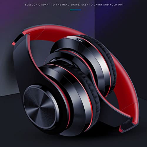 LFGKeng Wireless Bluetooth Headphones with Colorful LED Lights, Built-in Mic, Light Weight, Foldable, Wired HiFi Stereo Headphones for Classroom/Home Office/PC/Mobile Phone/Kids Adult (Black Red)