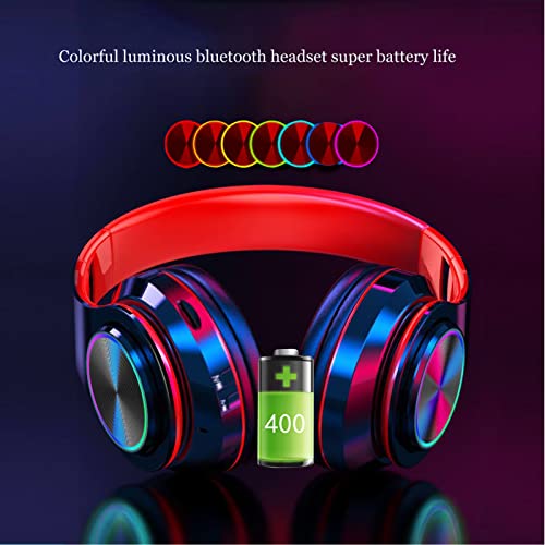 LFGKeng Wireless Bluetooth Headphones with Colorful LED Lights, Built-in Mic, Light Weight, Foldable, Wired HiFi Stereo Headphones for Classroom/Home Office/PC/Mobile Phone/Kids Adult (Black Red)