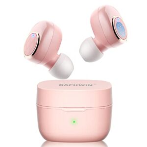BACKWIN Wireless Earbuds Bluetooth Headphones, 28h Play Time, Clear Calls, CVC8.0 Noise Cancellation, Bluetooth 5.3, Touch Control, Built-in Mic, Deep Bass, IPX7 Waterproof Sports/Travel/Work (Pink)