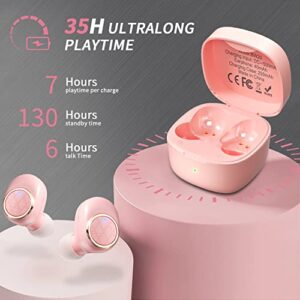 BACKWIN Wireless Earbuds Bluetooth Headphones, 28h Play Time, Clear Calls, CVC8.0 Noise Cancellation, Bluetooth 5.3, Touch Control, Built-in Mic, Deep Bass, IPX7 Waterproof Sports/Travel/Work (Pink)