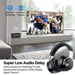 Vonaural Wireless Headphone for TV Watching with Bluetooth 5.0 Transmitter & 2.4GHz RF Transmitter Dock, Over Ear Headset, Low Delay, Immersive Sound, 10Hrs Playtime, Plug n Play, Black