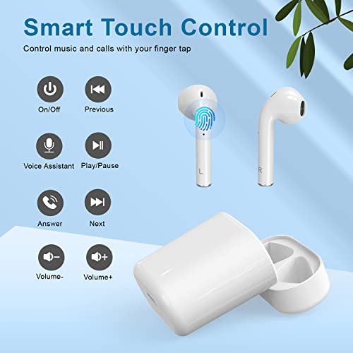 AVOVA True Wireless Earbuds Bluetooth Earphones Compatible with Apple&Android Cell Phone in-Ear Earbuds with Built in Mic,IPX4 Rating,Sweat Resistant Headphones for Sports Fitness Work (White)