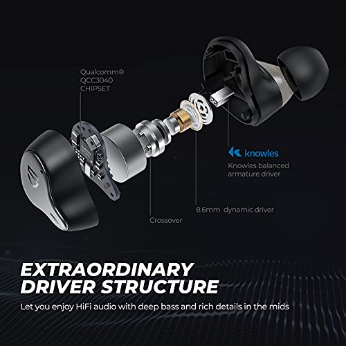 SoundPEATS H1 Wireless Earbuds Bluetooth V5.2 Headphones with QCC3040, Hybrid Dual Driver Earphones with Immersive Sound, aptX Adaptive, 4-Mic, CVC 8.0, Game Mode, Total 35 Hours