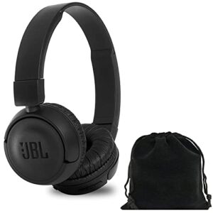 jbl t460bt – on-ear wireless bluetooth headphones, extra bass with 11 hours playtime & mic – includes velvet pouch carrying bag – (black)