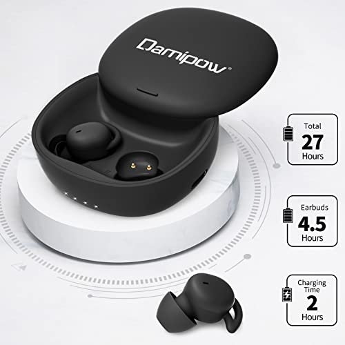 Damipow True Wireless Sleep Earbuds, Noise Blocking Technology Bluetooth Headphones in-Ear, Smallest and Lightest, Ultra Comfortable Designed to Help You Asleep Faster and Sleep Better (Black)