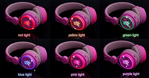 kuyaon Kids Headphones Bluetooth, Colorful LED Light Up Unicorn Headphones for Girls, Wireless Headphones with Microphone for School/Travel/Home/Christmas/Unicorn Gifts (Pink)