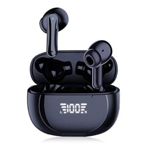 wireless earbuds bluetooth headphones 52h playtime & led power display charging case, ipx5 waterproof earphones, deep bass headset with 4 mic for iphone android cell phone computer laptop sports