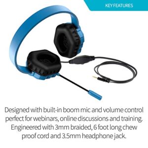 Gumdrop DropTech B1 Headset Over-Ear Headphones for Kids w/Boom Mic, 3.5 mm Chew Proof Cord for K-12, Students & Classroom (Drop Tested, Comfortable, Lightweight, Rugged, Easy Cleaning) - Blue