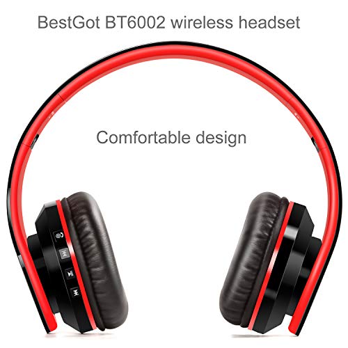 BESTGOT Kids Bluetooth Headphones BT6002 Wireless Headphones for Kids Children Adults for School Foldable Headset for 18 Hours for PC/Phone/Tablets/TV (Black/Red)