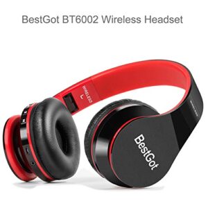 BESTGOT Kids Bluetooth Headphones BT6002 Wireless Headphones for Kids Children Adults for School Foldable Headset for 18 Hours for PC/Phone/Tablets/TV (Black/Red)