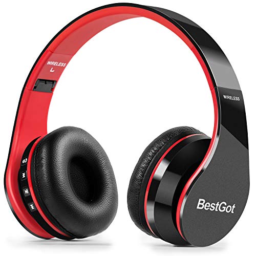 BESTGOT Kids Bluetooth Headphones BT6002 Wireless Headphones for Kids Children Adults for School Foldable Headset for 18 Hours for PC/Phone/Tablets/TV (Black/Red)