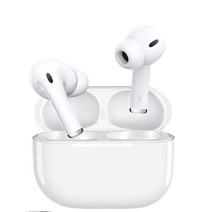 wireless earbuds bluetooth 5.3 with deep bass mic noise reduction ipx7 waterproof lightning connector beats earbuds wireless pro with charging case earbuds with microphone for android iphone white
