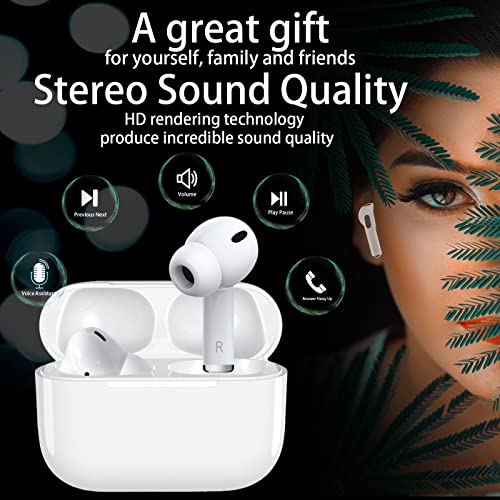 Wireless Earbuds Bluetooth 5.3 with Deep Bass Mic Noise Reduction IPX7 Waterproof Lightning Connector Beats Earbuds Wireless Pro with Charging Case Earbuds with Microphone for Android iPhone White