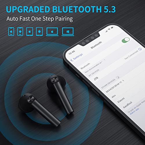 Ear Buds Wireless Earbuds, Bluetooth Earphones Clear Call with Charging Case, Bluetooth 5.3 Earbuds Deep Bass Built-in Mic, IPX5 Waterproof Headphones, 30 Hrs Compatible with iPhone & Android Black