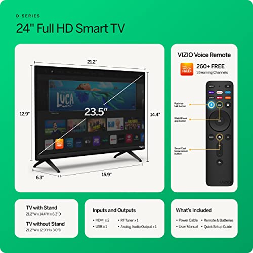 VIZIO 24-inch D-Series FHD LED Smart TV w/Bluetooth Headphone Capable, AMD FreeSync & Alexa Compatibility, D24fM-K01, 2023 Model