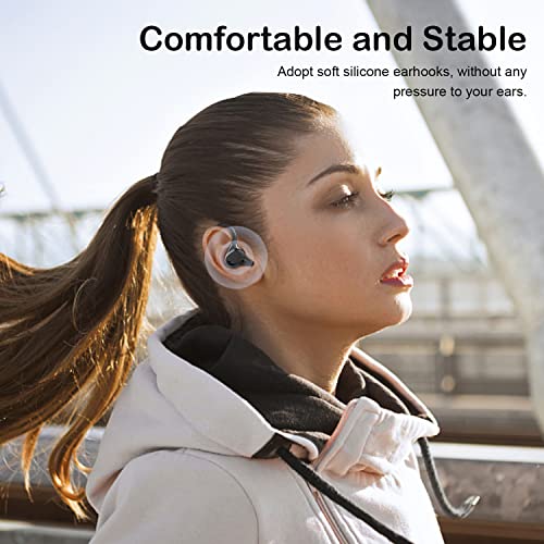 True Wireless Bluetooth Headphones with Over Ear Hooks for Jogging, IPX7 Waterproof Workout Earphones, Built in Mic Stereo Sound Earbuds, 24 Hours Playtime Headsets for Running, Gym, Sports-Black