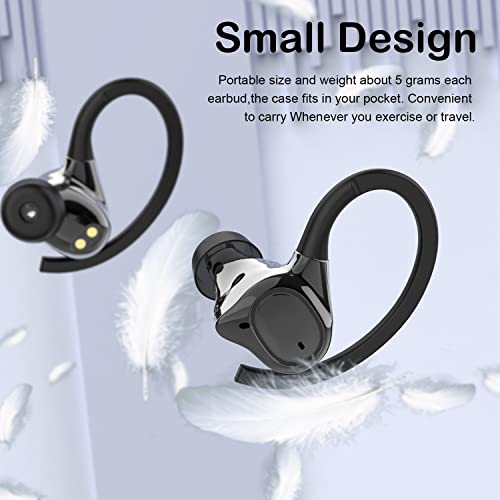 True Wireless Bluetooth Headphones with Over Ear Hooks for Jogging, IPX7 Waterproof Workout Earphones, Built in Mic Stereo Sound Earbuds, 24 Hours Playtime Headsets for Running, Gym, Sports-Black