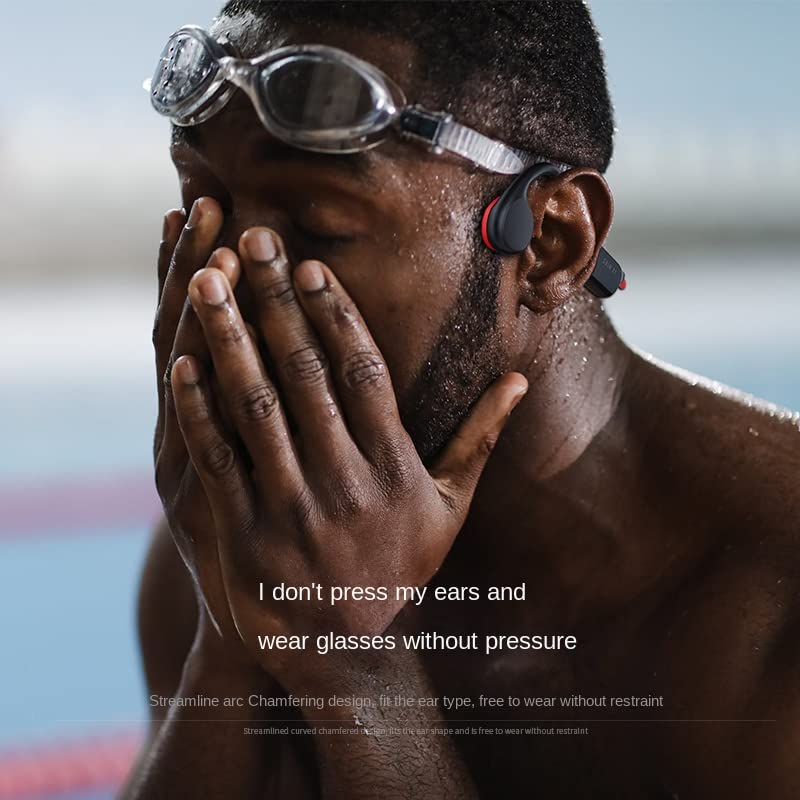 Dmnzoey Bone Conduction Bluetooth Headset Wireless Open Ear Headphones 32G mp3 Earbuds Suitable for Swimming and Diving and Other Underwater Sports red