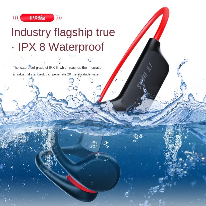 Dmnzoey Bone Conduction Bluetooth Headset Wireless Open Ear Headphones 32G mp3 Earbuds Suitable for Swimming and Diving and Other Underwater Sports red