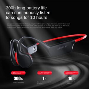 Dmnzoey Bone Conduction Bluetooth Headset Wireless Open Ear Headphones 32G mp3 Earbuds Suitable for Swimming and Diving and Other Underwater Sports red