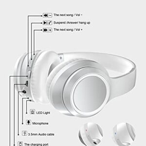 rockpapa E8 Over The Ear Bluetooth Headphones with Microphone for Kid Children Boy Girl Youth Teen Adult, Foldable Wired/Wireless Headphones with Mic, Include Travel Case, Silver