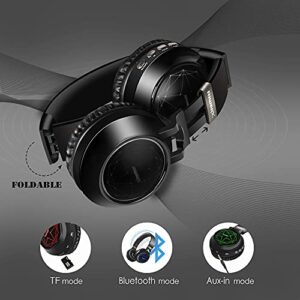 Riwbox WT-8S Bluetooth Headphones, LED Light Up Wireless Headphones Over Ear Hi-Fi Stereo Foldable Wireless/Wired Headsets with Mic and TF-Card Compatible for iPhone ipad Kindle Laptop TV (Black)