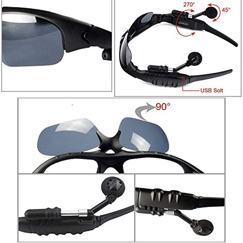 Wireless Bluetooth MP3 Sunglasses Polarized Lenses Music Sunglasses V4.1 Stereo Handfree Headphone for iPhone Samsung Most Smartphone or PC (Black-Gray)