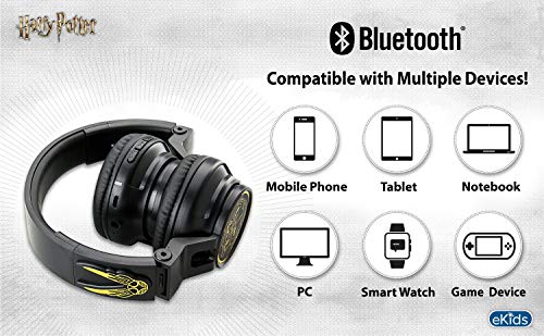 eKids Harry Potter Kids Bluetooth Headphones, Wireless Headphones with Microphone Includes Aux Cord, Volume Reduced Kids Foldable Headphones for School, Home, or Travel