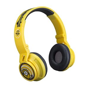 ekids minions kids bluetooth headphones, wireless headphones with microphone includes aux cord, volume reduced kids foldable headphones for school, home, or travel