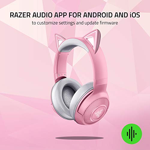 Razer Kraken BT Kitty Edition: Bluetooth 5.0-40ms Low Latency Connection - Custom-Tuned 40mm Drivers - Beamforming Microphone - Powered Chroma - Quartz Pink