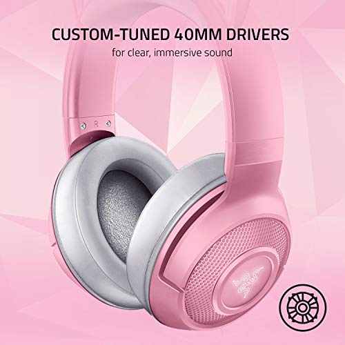 Razer Kraken BT Kitty Edition: Bluetooth 5.0-40ms Low Latency Connection - Custom-Tuned 40mm Drivers - Beamforming Microphone - Powered Chroma - Quartz Pink