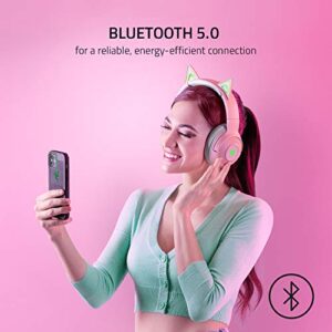 Razer Kraken BT Kitty Edition: Bluetooth 5.0-40ms Low Latency Connection - Custom-Tuned 40mm Drivers - Beamforming Microphone - Powered Chroma - Quartz Pink