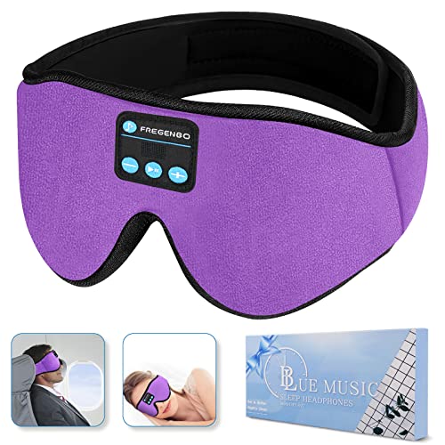 FREGENBO Sleep Mask Sleep Headphones, 20-27 Adjustable Music 3D Eye Mask, Wireless Sleeping Headphones for Side Sleepers, Tech Cool Gadgets for Women Man, for Insomnia