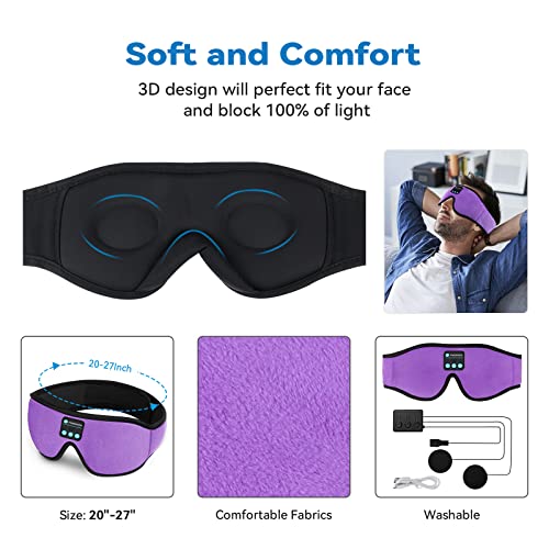 FREGENBO Sleep Mask Sleep Headphones, 20-27 Adjustable Music 3D Eye Mask, Wireless Sleeping Headphones for Side Sleepers, Tech Cool Gadgets for Women Man, for Insomnia