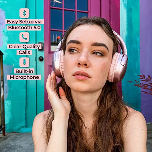 PowerLocus Bluetooth Headphones Over Ear, [Bass-Mode Button] Wireless Headphones, Foldable Hi-Fi Stereo, Soft Memory Foam Earmuffs, Metal Extendable Sides, Headset with Microphone for Phone/PC/TV