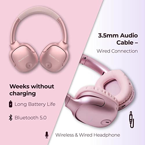 PowerLocus Bluetooth Headphones Over Ear, [Bass-Mode Button] Wireless Headphones, Foldable Hi-Fi Stereo, Soft Memory Foam Earmuffs, Metal Extendable Sides, Headset with Microphone for Phone/PC/TV