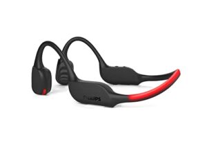 philips go a7607 open-ear bone conduction bluetooth headphones with bluetooth multipoint, ip66 water-resistant, black