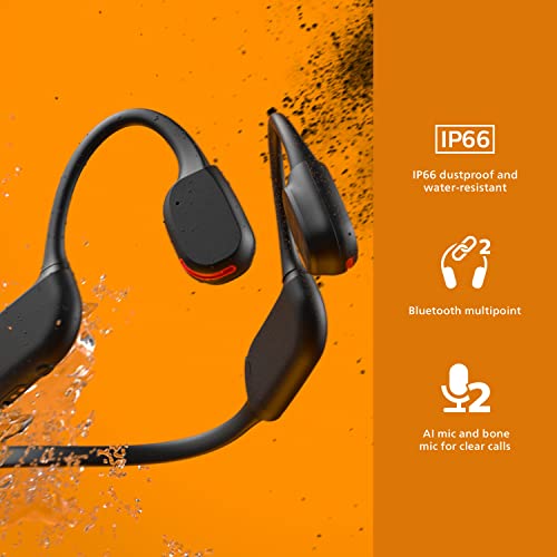 Philips GO A7607 Open-Ear Bone Conduction Bluetooth Headphones with Bluetooth Multipoint, IP66 Water-Resistant, Black