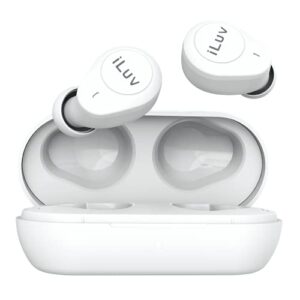 iluv tb200 white true wireless earbuds cordless in-ear bluetooth 5.0 with hands-free call microphone, ipx6 waterproof protection, high-fidelity sound; includes compact charging case & 4 ear tips