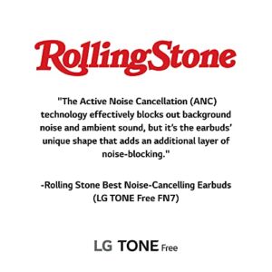 LG TONE Free FN7 - Active Noise Cancelling True Wireless Bluetooth Earbuds with Meridian Sound, Dual Microphone for Work/Home Office, iPhone and Android Compatible, Black