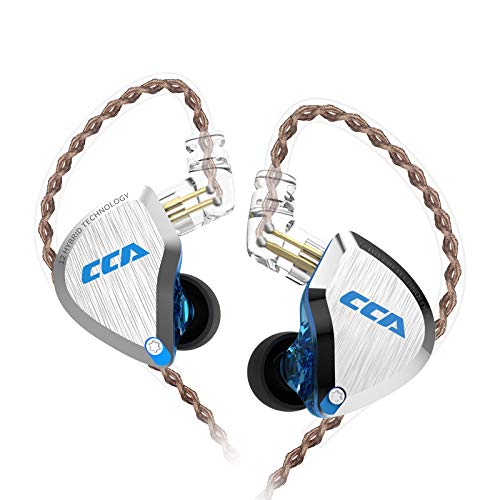 CCA C12 in Ear Monitor, 5BA+1DD Balanced Armature Drives HiFi Bass in Ear Earphone Headset Noise Cancelling Earbuds Zinc Alloy Headphones with Detachable Cable 0.75mm 2PIN (No Mic, Blue)