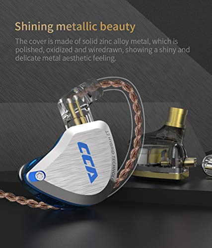 CCA C12 in Ear Monitor, 5BA+1DD Balanced Armature Drives HiFi Bass in Ear Earphone Headset Noise Cancelling Earbuds Zinc Alloy Headphones with Detachable Cable 0.75mm 2PIN (No Mic, Blue)