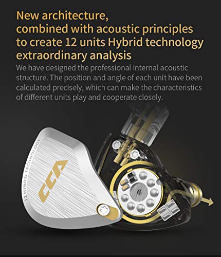 CCA C12 in Ear Monitor, 5BA+1DD Balanced Armature Drives HiFi Bass in Ear Earphone Headset Noise Cancelling Earbuds Zinc Alloy Headphones with Detachable Cable 0.75mm 2PIN (No Mic, Blue)