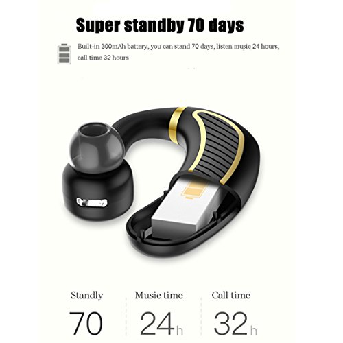 Bluetooth Headset,Wireless Bluetooth 4.1 Business Headphone Earphone 300mAh Super Long Standby Earpiece with Mic,Sweatproof,Noise Reduction,Mute Switch for Cell Phone, Skype, Truck Driver,Office,Sport