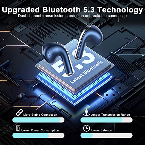 Wireless Earbuds, Bluetooth 5.3 Headphones with 4-Mics Clear Call and ENC Noise Cancelling, Bluetooth Earbuds Wireless Headphones, Ear Buds Wireless Bluetooth Earbuds for iPhone Android (Dark Blue)